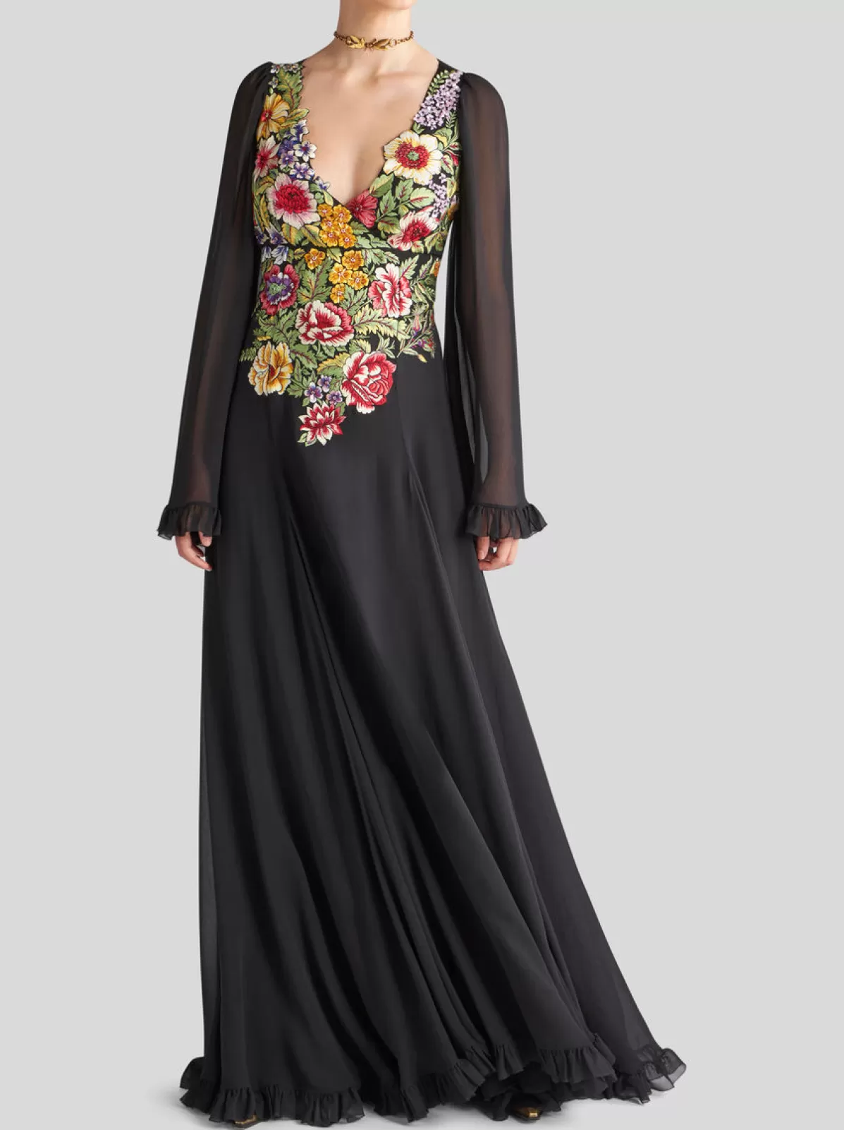 Donna Etro Abito In Georgette Con Ricamo Floreale | Donna | Blu |