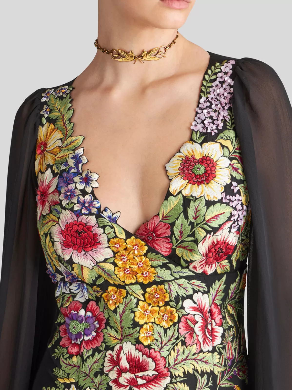Donna Etro Abito In Georgette Con Ricamo Floreale | Donna | Blu |