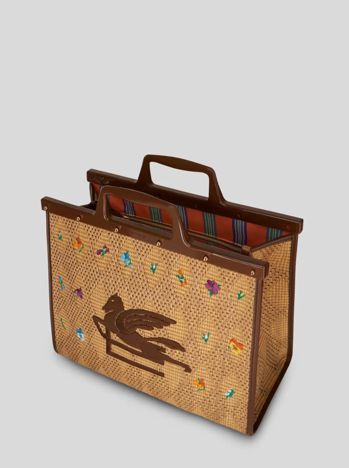 Donna Etro Borsa Love Trotter Grande In Rafia Con Ricami |