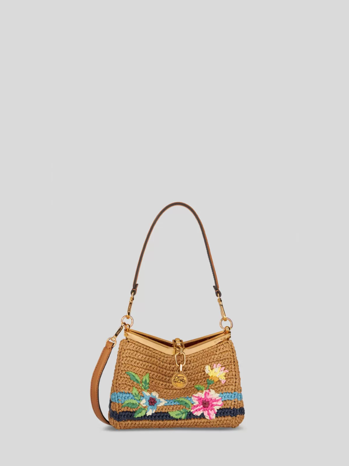 Donna Etro Borsa Vela Mini In Rafia Con Ricamo | Donna | Nero |