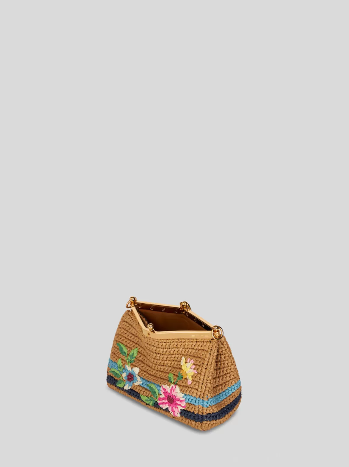 Donna Etro Borsa Vela Mini In Rafia Con Ricamo | Donna | Nero |