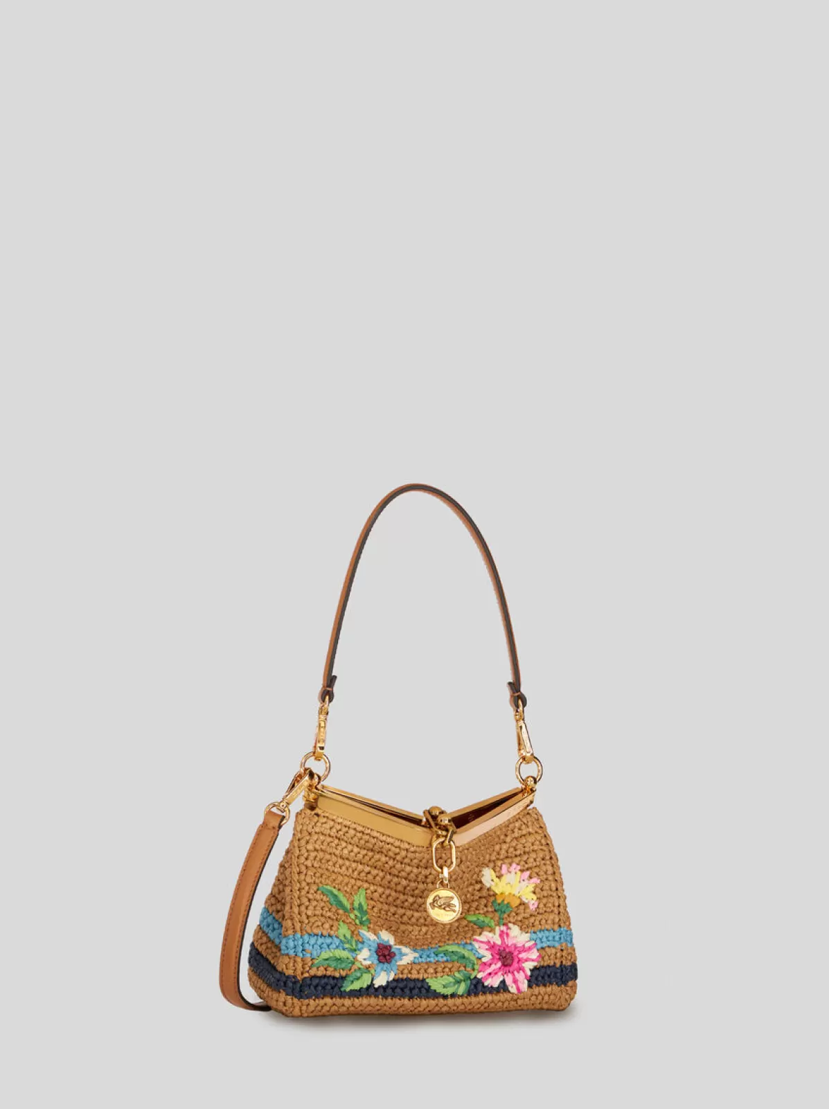 Donna Etro Borsa Vela Mini In Rafia Con Ricamo | Donna | Nero |
