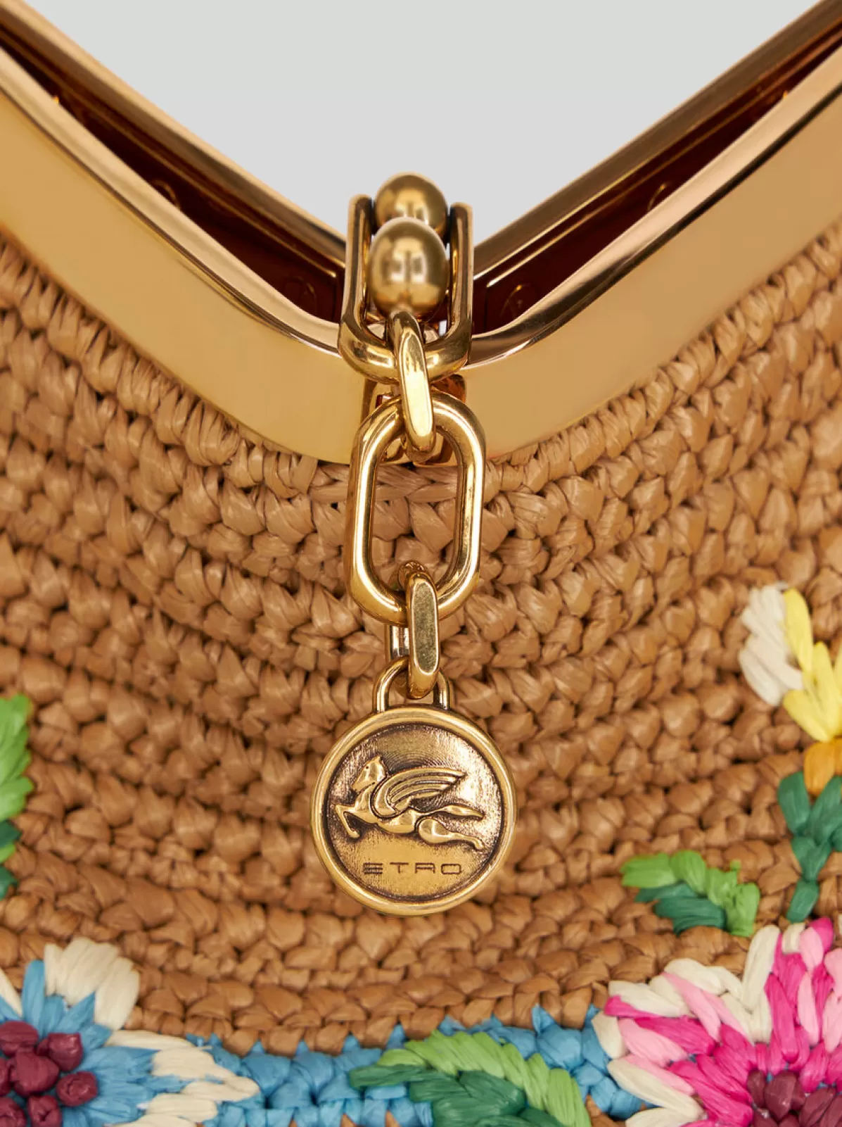 Donna Etro Borsa Vela Mini In Rafia Con Ricamo | Donna | Nero |