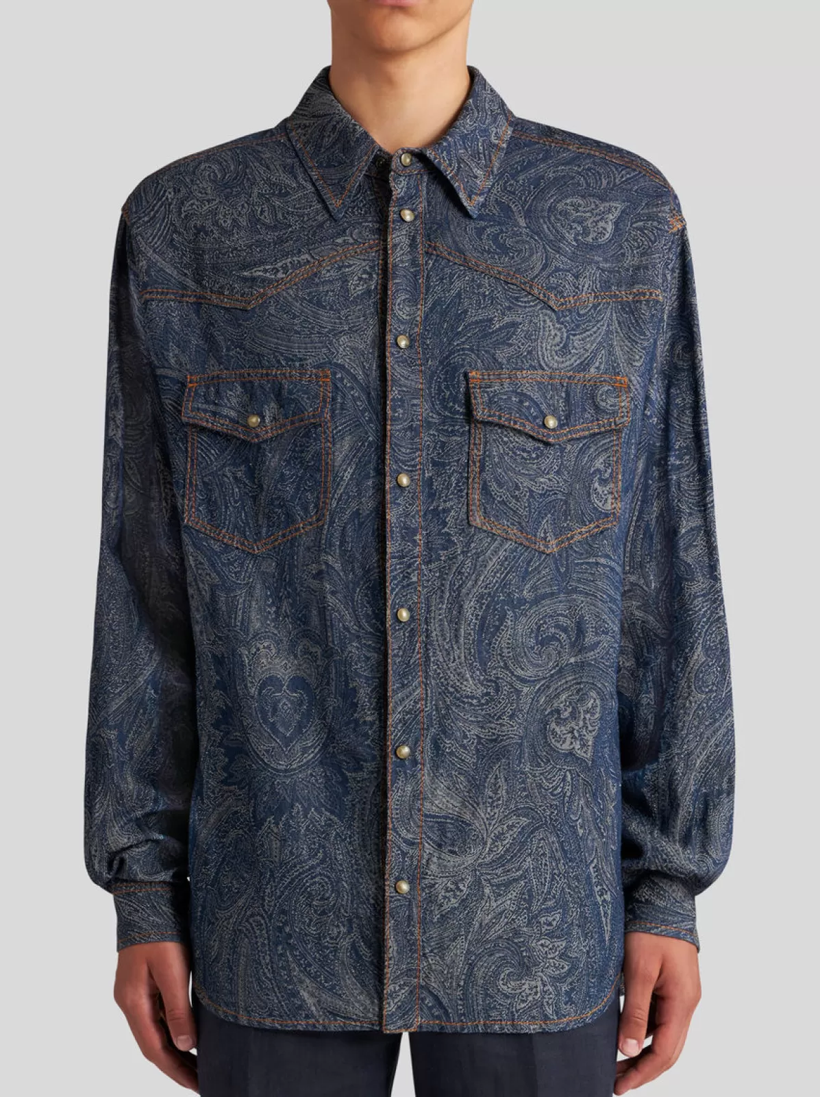 Uomo Etro CAMICIA IN DENIM CON PAISLEY |