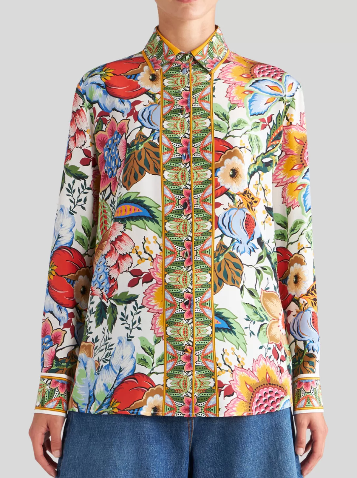 Donna Etro Camicia In Crêpe De Chine Con Stampa Bouquet |