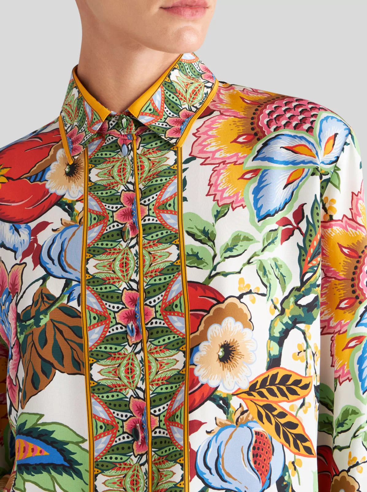 Donna Etro Camicia In Crêpe De Chine Con Stampa Bouquet |
