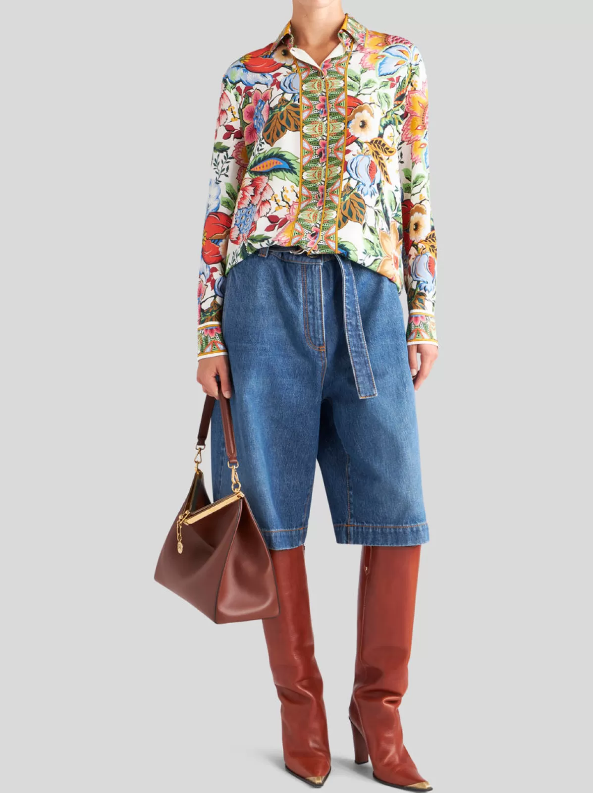 Donna Etro Camicia In Crêpe De Chine Con Stampa Bouquet |