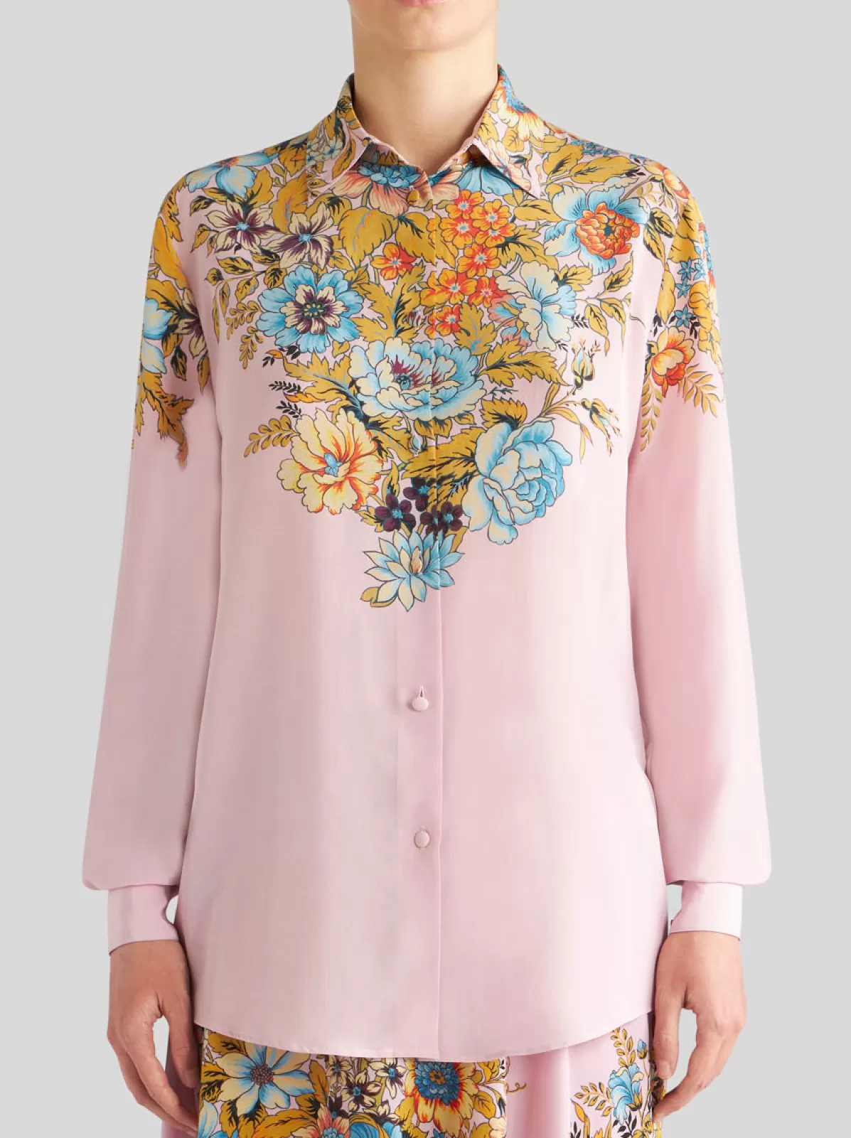 Donna Etro Camicia In Crêpe De Chine Con Stampa Piazzata |