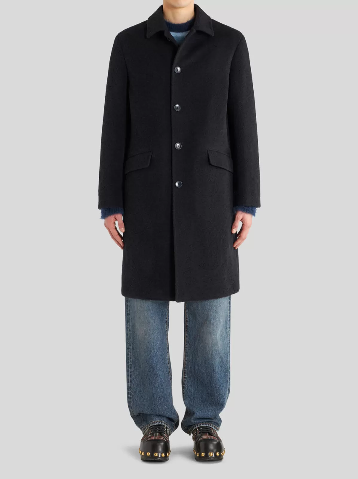 Uomo Etro Cappotto In Lana E Cashmere Jacquard | Uomo | Blu |