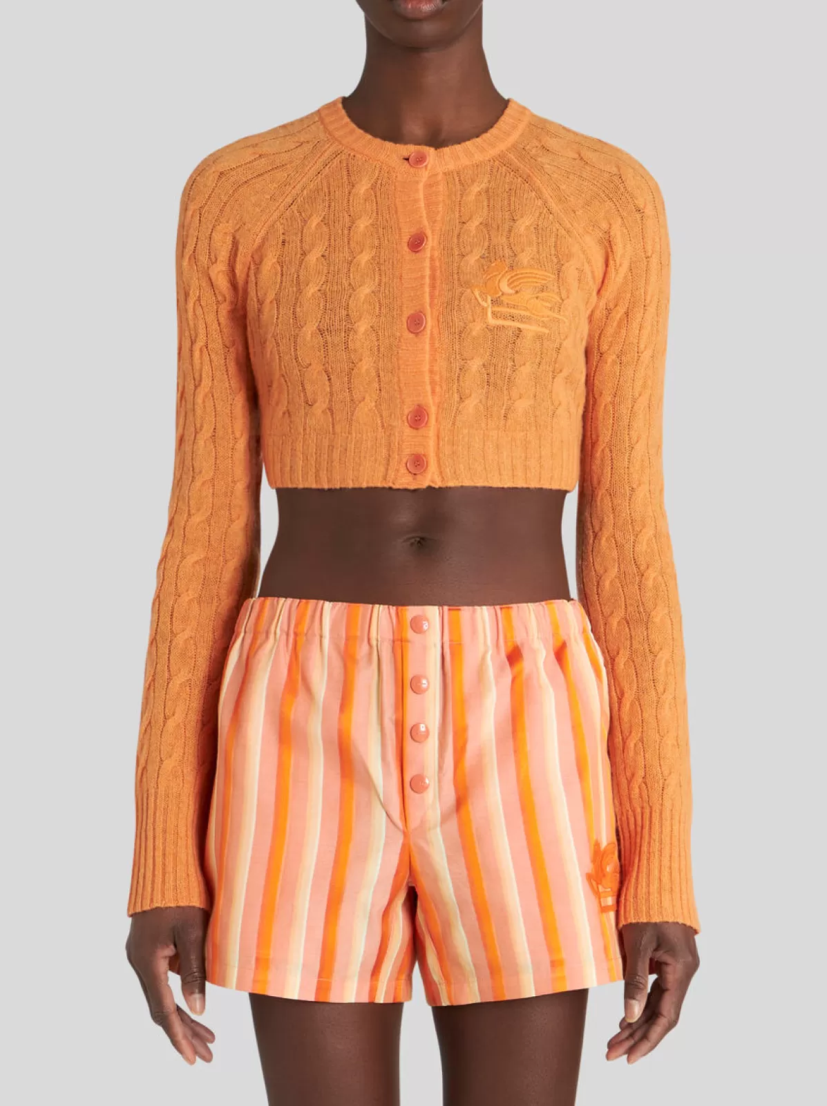 Donna Etro Cardigan Crop Con Logo Ricamato | Donna | Arancio |