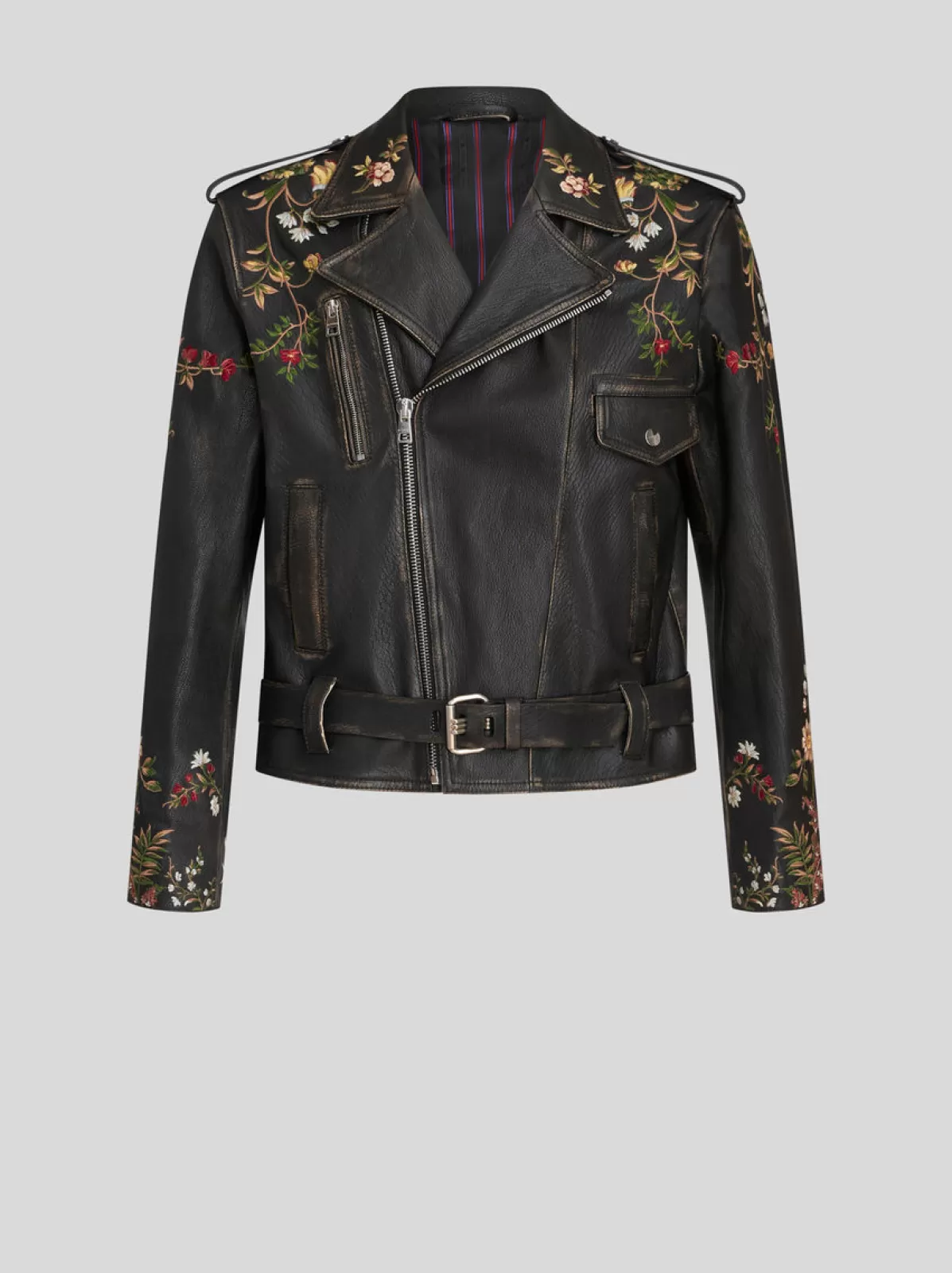 Uomo Etro GIACCA BIKER IN PELLE CON RICAMI |