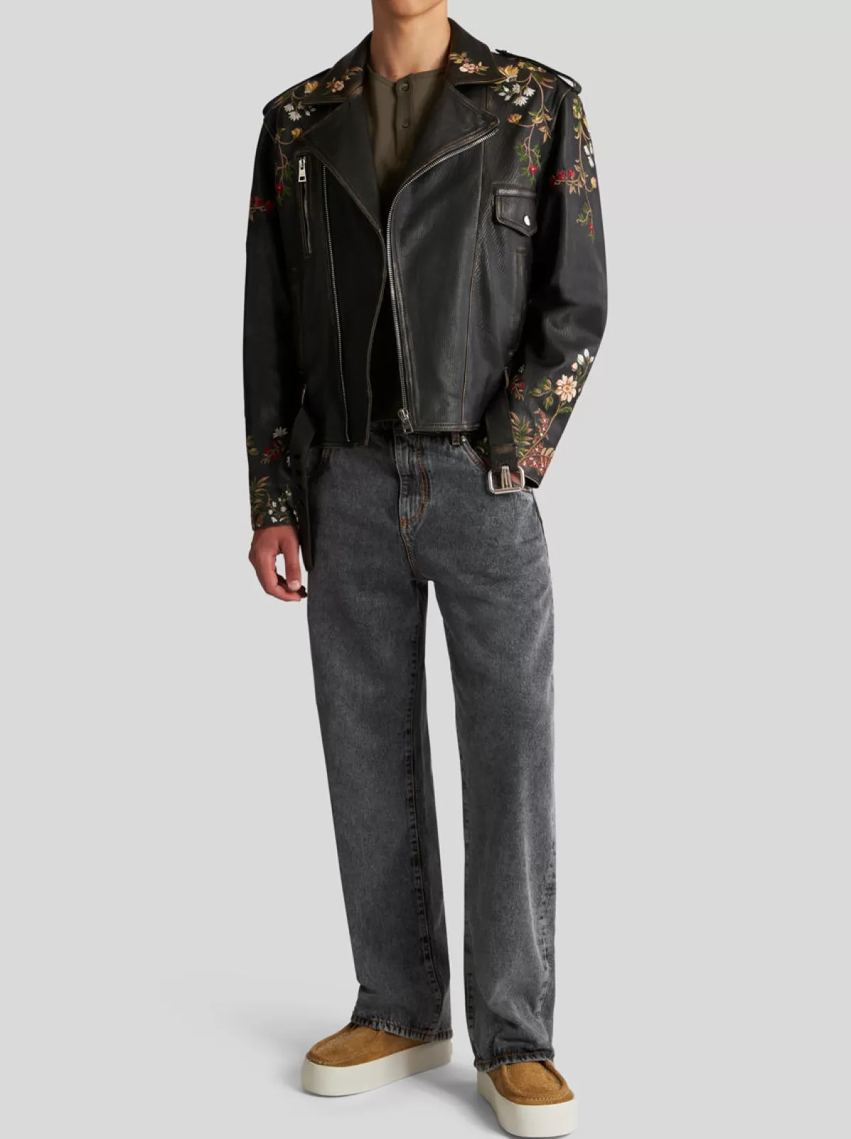 Uomo Etro GIACCA BIKER IN PELLE CON RICAMI |