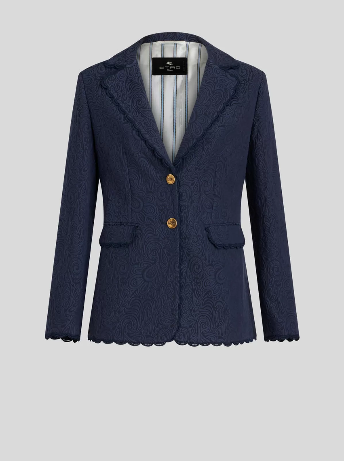 Donna Etro Giacca Paisley Jacquard Blu Con Bordi In Pizzo Da Donna |