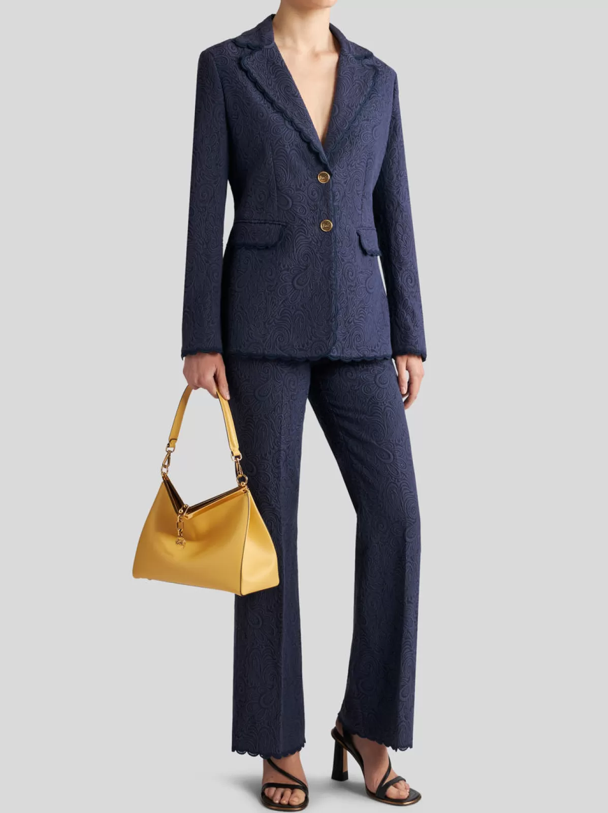 Donna Etro Giacca Paisley Jacquard Blu Con Bordi In Pizzo Da Donna |