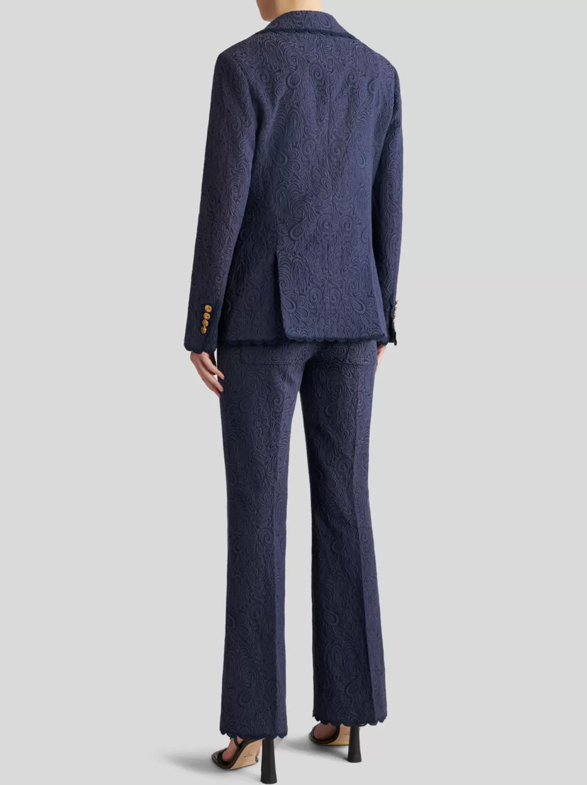 Donna Etro Giacca Paisley Jacquard Blu Con Bordi In Pizzo Da Donna |