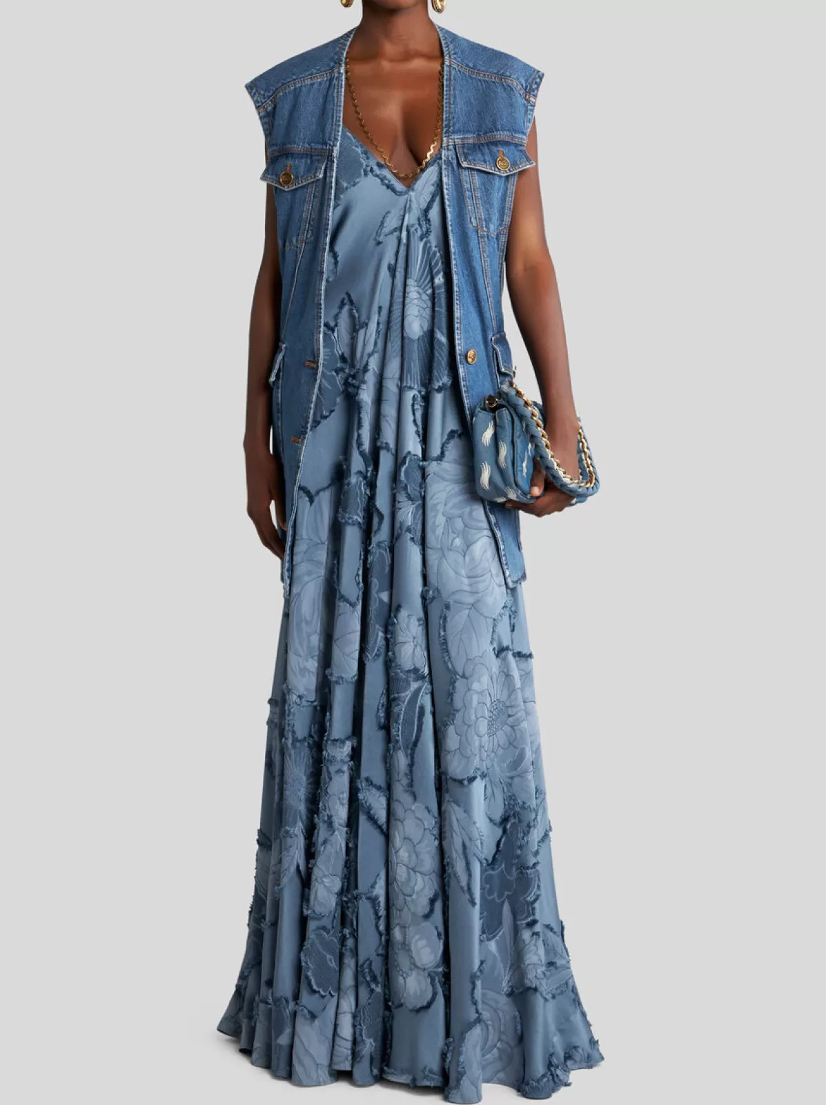 Donna Etro GILET IN DENIM CON CINTURA |