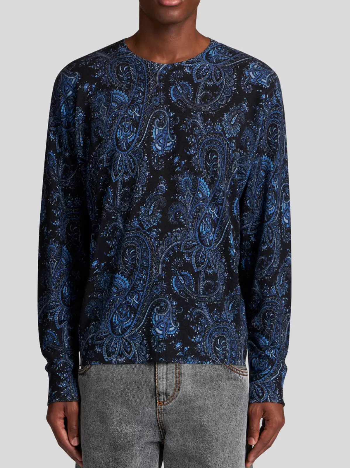 Uomo Etro Maglia Paisley In Seta E Cashmere | Uomo | Blu |