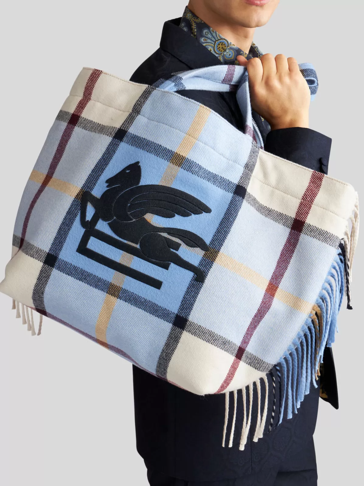Uomo Etro SHOPPING SOFT TROTTER GRANDE CHECK JACQUARD CON FRANGE |