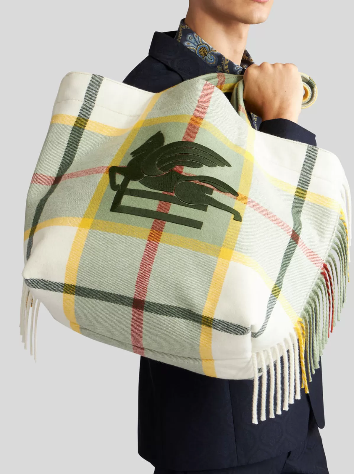 Uomo Etro SHOPPING SOFT TROTTER GRANDE CHECK JACQUARD CON FRANGE |