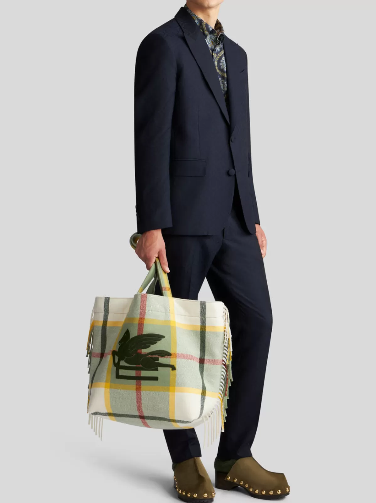 Uomo Etro SHOPPING SOFT TROTTER GRANDE CHECK JACQUARD CON FRANGE |