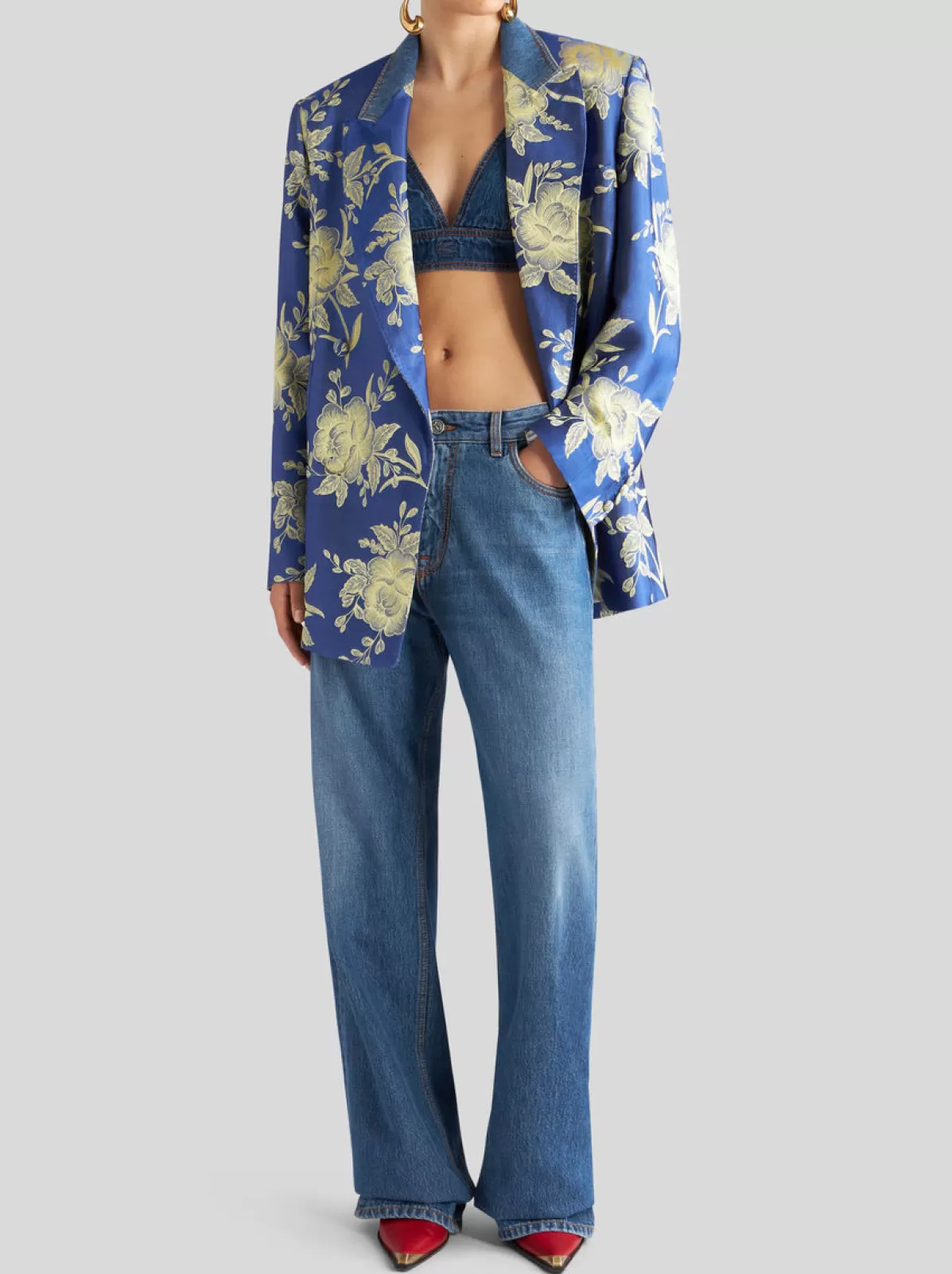 Donna Etro Top Blu In Denim Da Donna Con Stampa Pegaso |