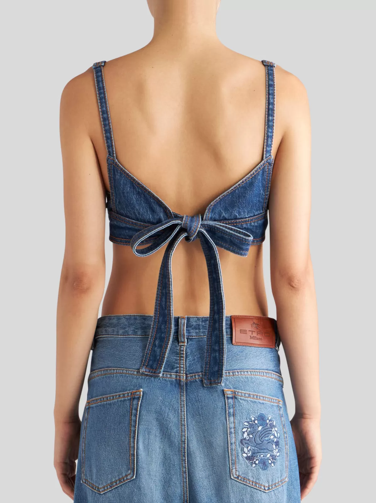 Donna Etro Top Blu In Denim Da Donna Con Stampa Pegaso |