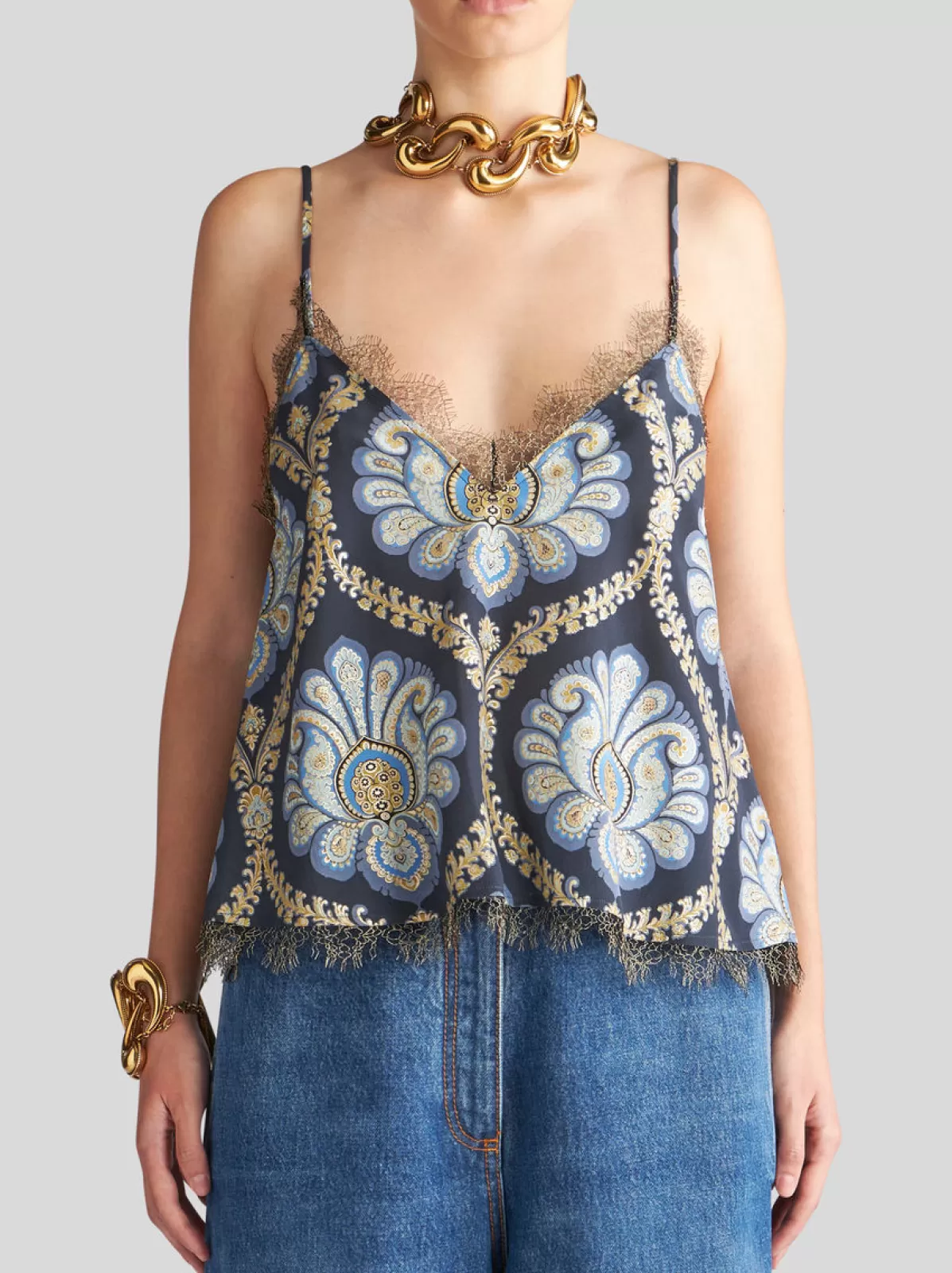 Donna Etro TOP IN SETA STAMPATA CON DETTAGLI IN PIZZO |