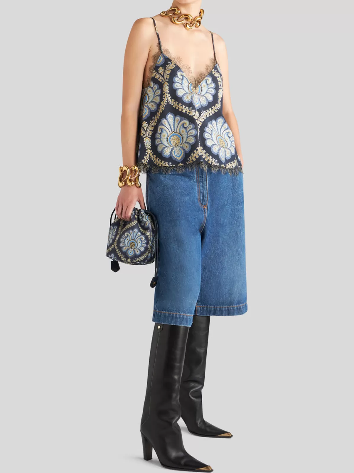 Donna Etro TOP IN SETA STAMPATA CON DETTAGLI IN PIZZO |